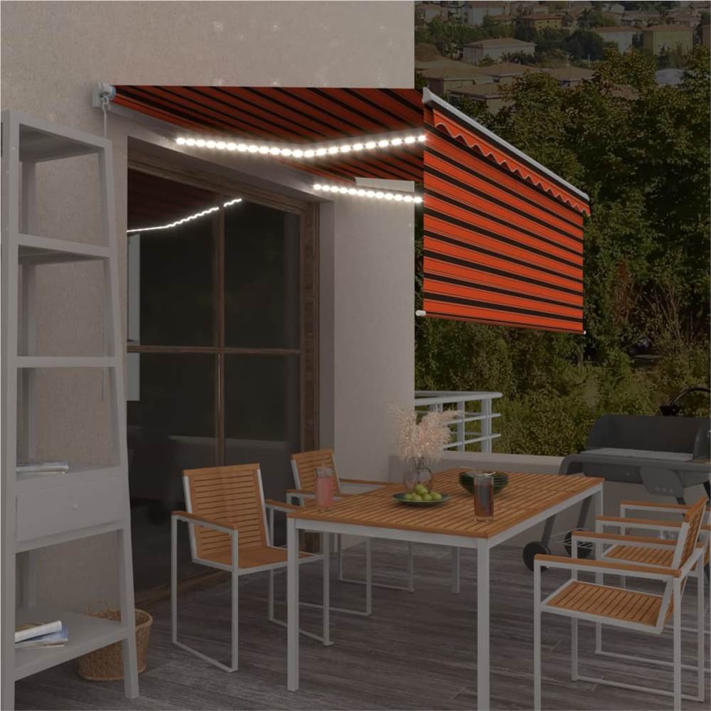 

Manual Retractable Awning with Blind&LED 3.5x2.5m Orange&Brown