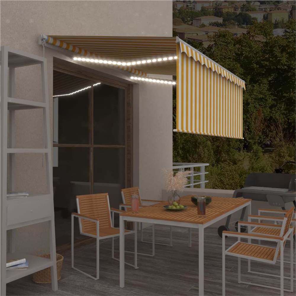 Manual Retractable Awning with Blind&LED 3.5x2.5m Yellow&White