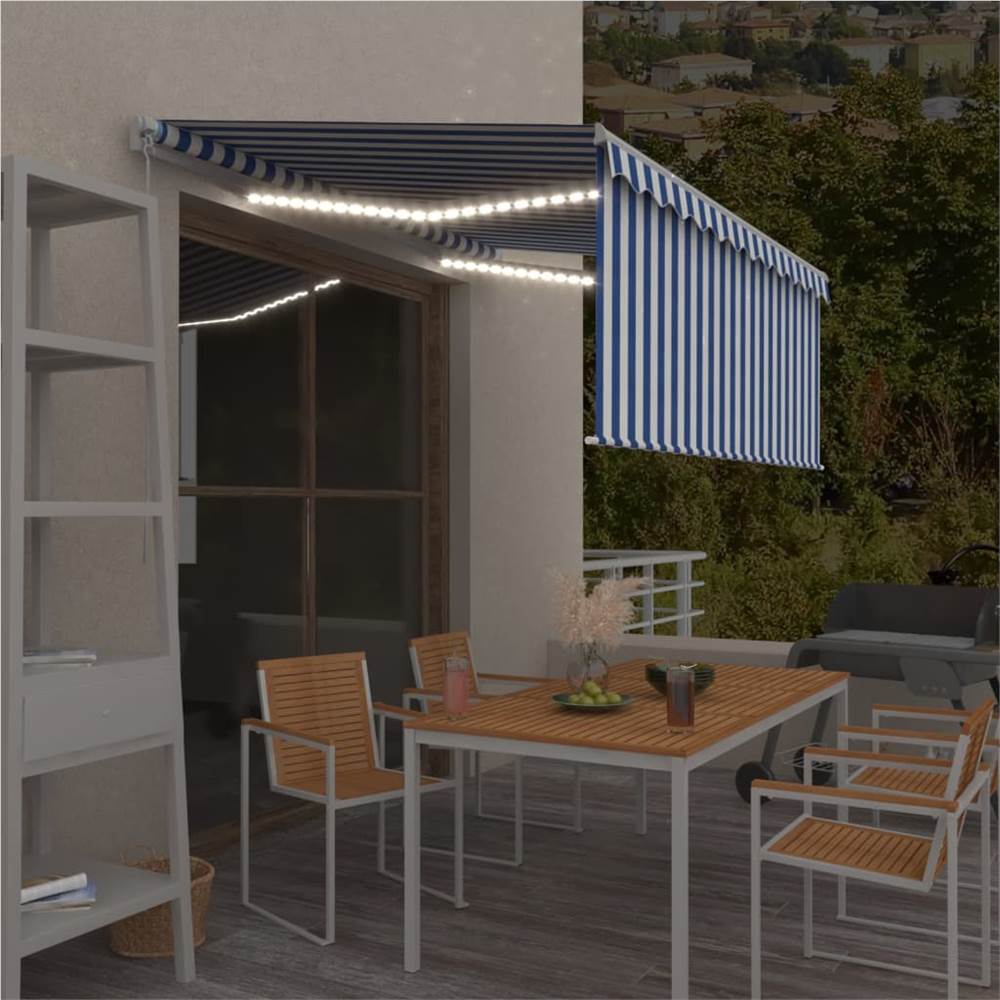 

Manual Retractable Awning with Blind&LED 3x2.5m Blue&White