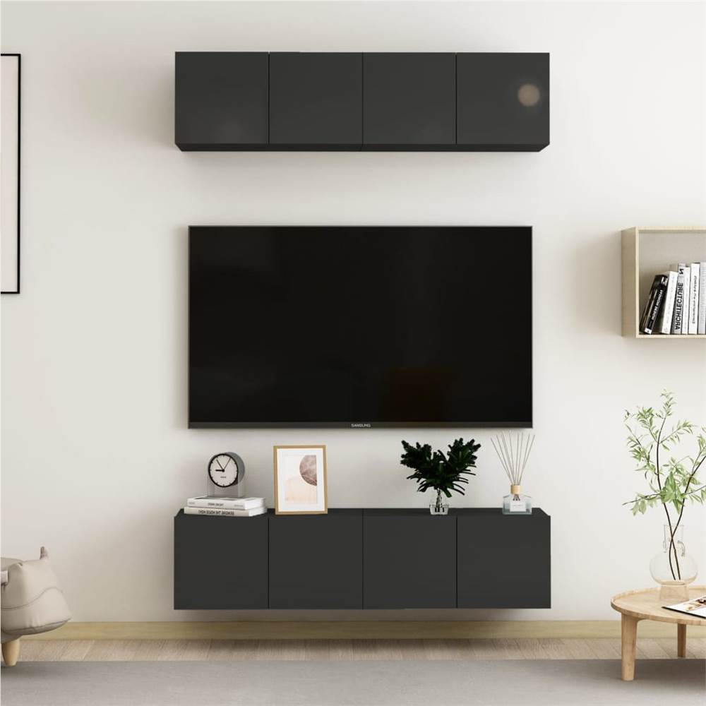 

TV Cabinets 4 pcs High Gloss Black 60x30x30 cm Chipboard