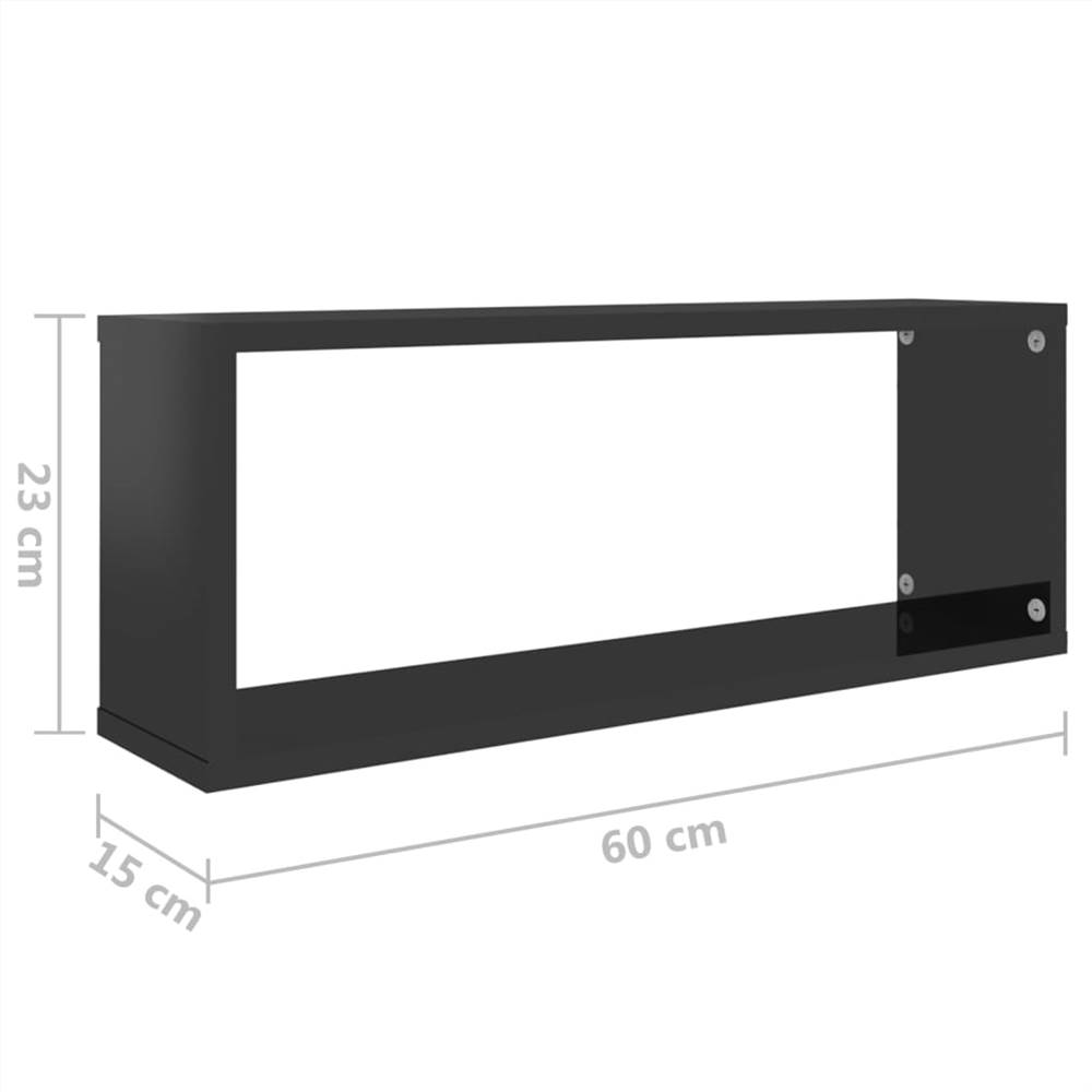 Wall Cube Shelves 2 pcs High Gloss Black 60x15x23 cm Chipboard