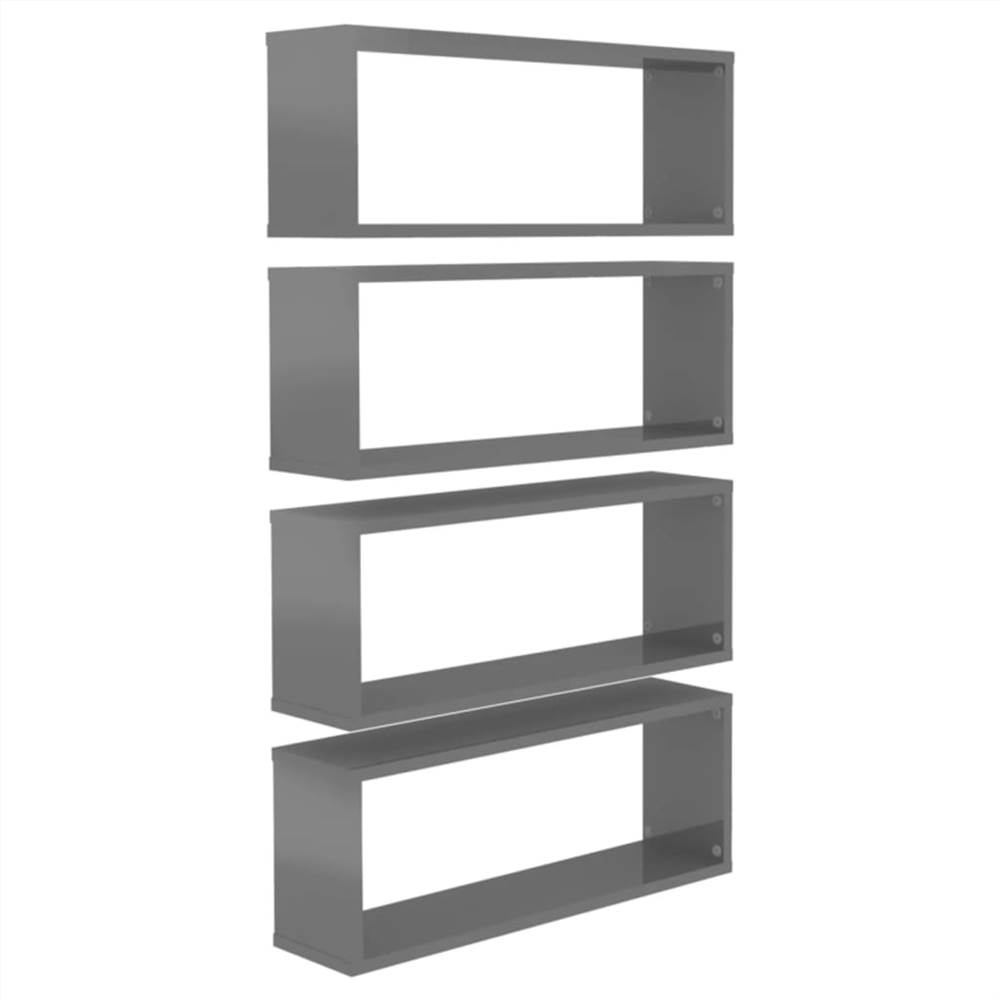 Wall Cube Shelves 4 pcs High Gloss Grey 60x15x23 cm Chipboard