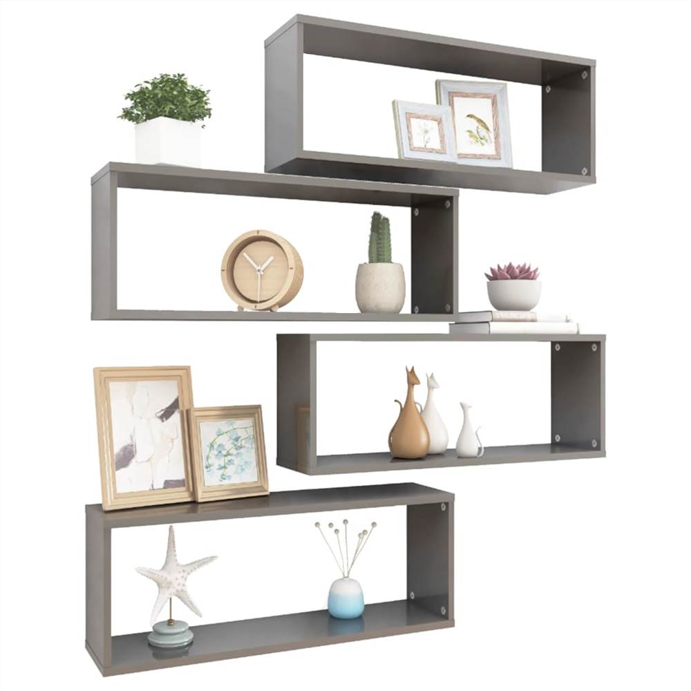 Wall Cube Shelves 4 pcs High Gloss Grey 60x15x23 cm Chipboard