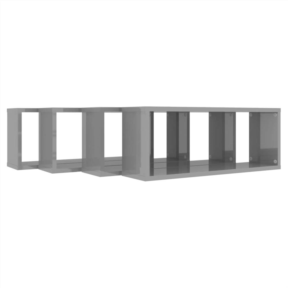 Wall Cube Shelves 4 pcs High Gloss Grey 60x15x23 cm Chipboard