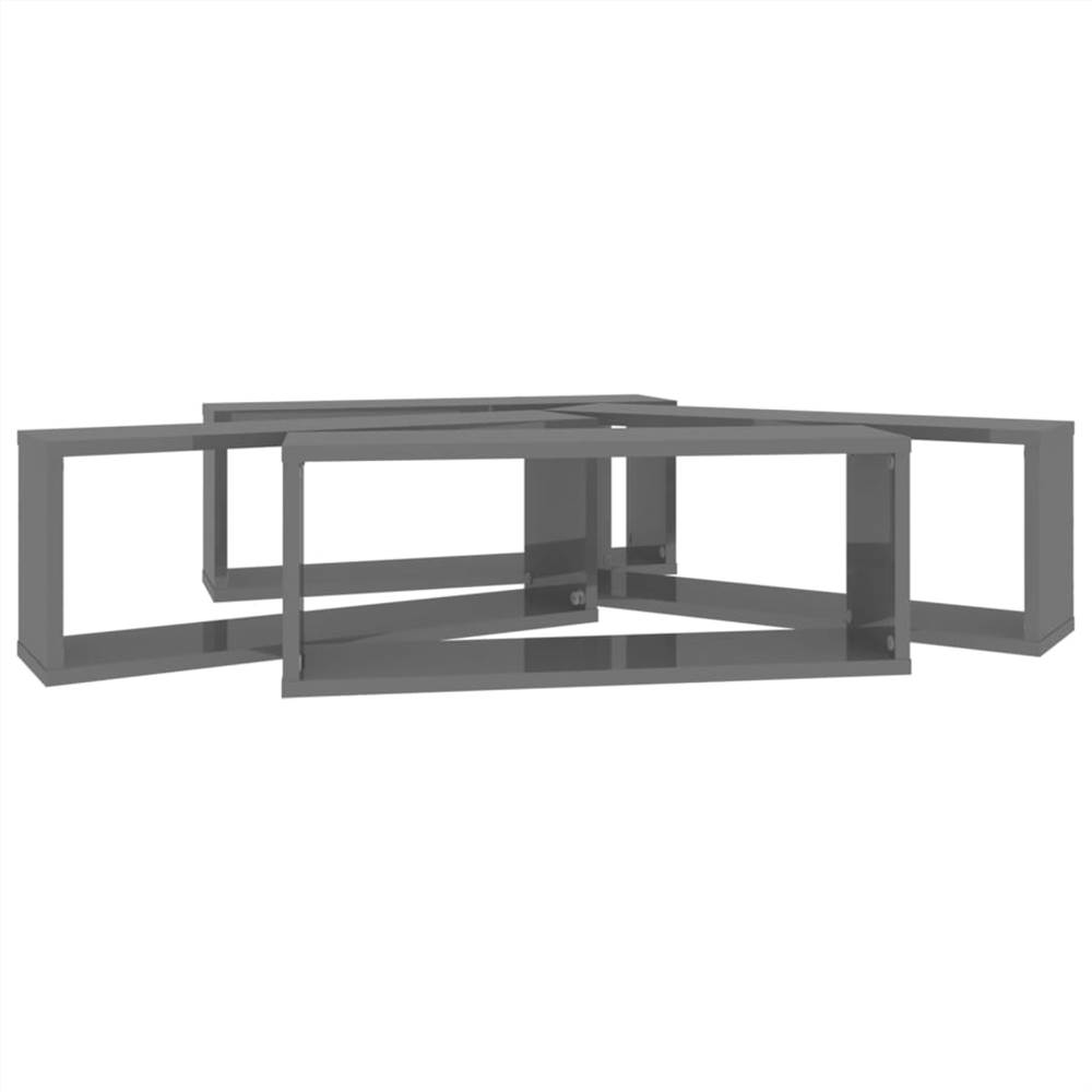 Wall Cube Shelves 4 pcs High Gloss Grey 60x15x23 cm Chipboard