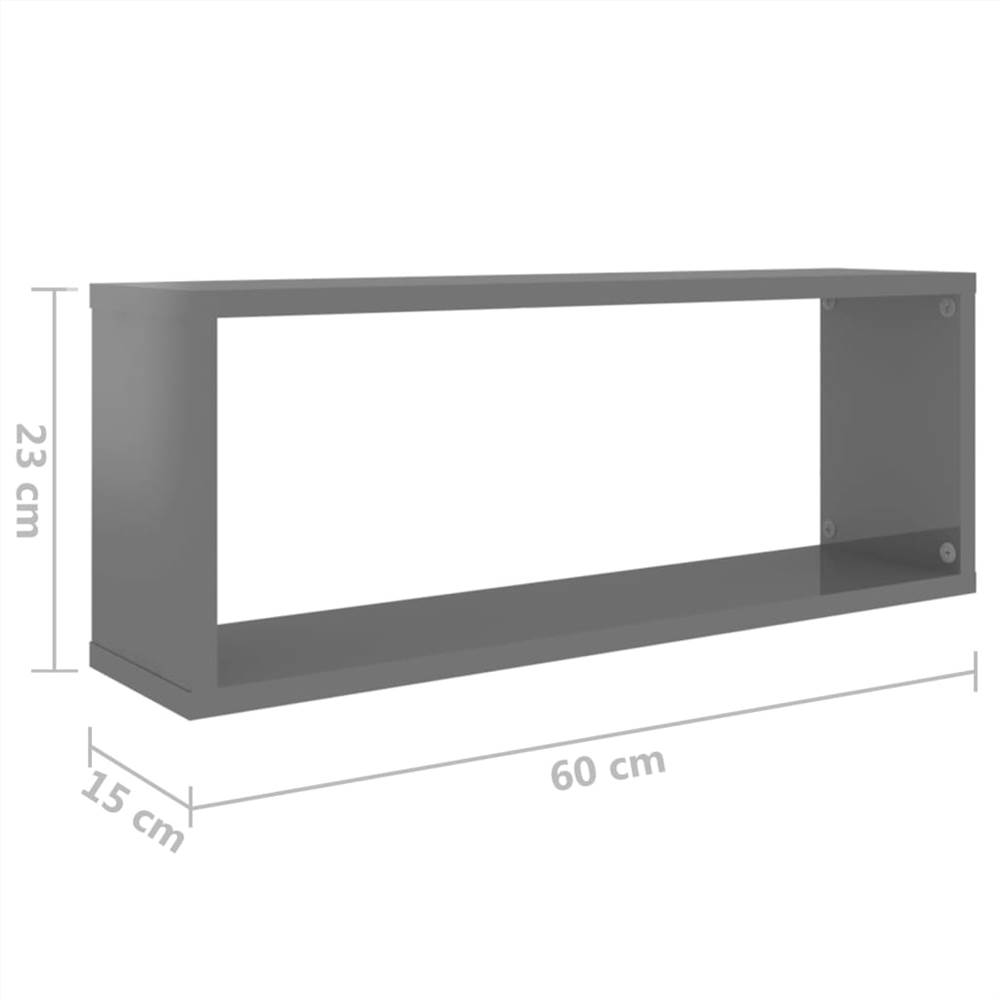 Wall Cube Shelves 4 pcs High Gloss Grey 60x15x23 cm Chipboard