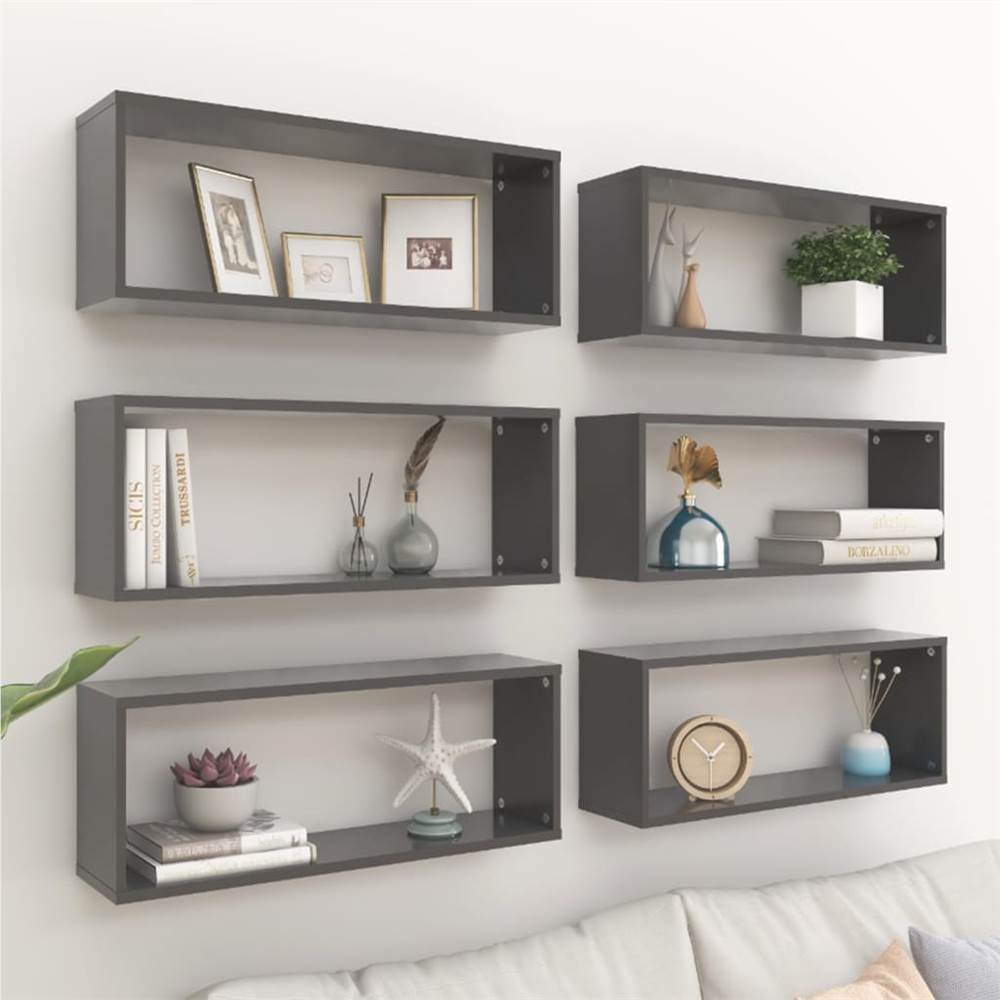 

Wall Cube Shelves 6 pcs Grey 60x15x23 cm Chipboard