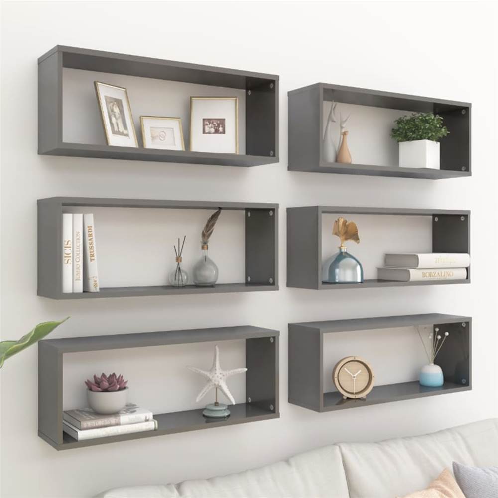 

Wall Cube Shelves 6 pcs High Gloss Grey 60x15x23 cm Chipboard