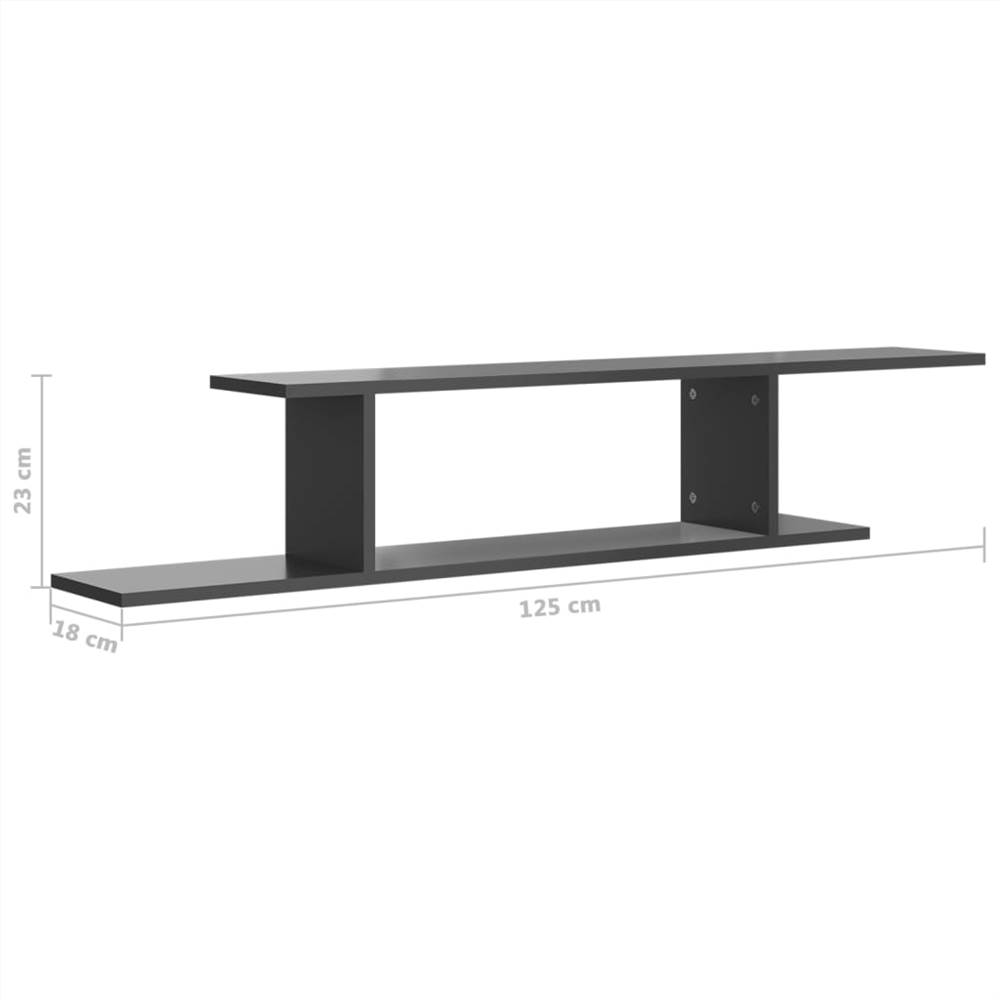 Wall-Mounted TV Shelf High Gloss Grey 125x18x23 cm Chipboard