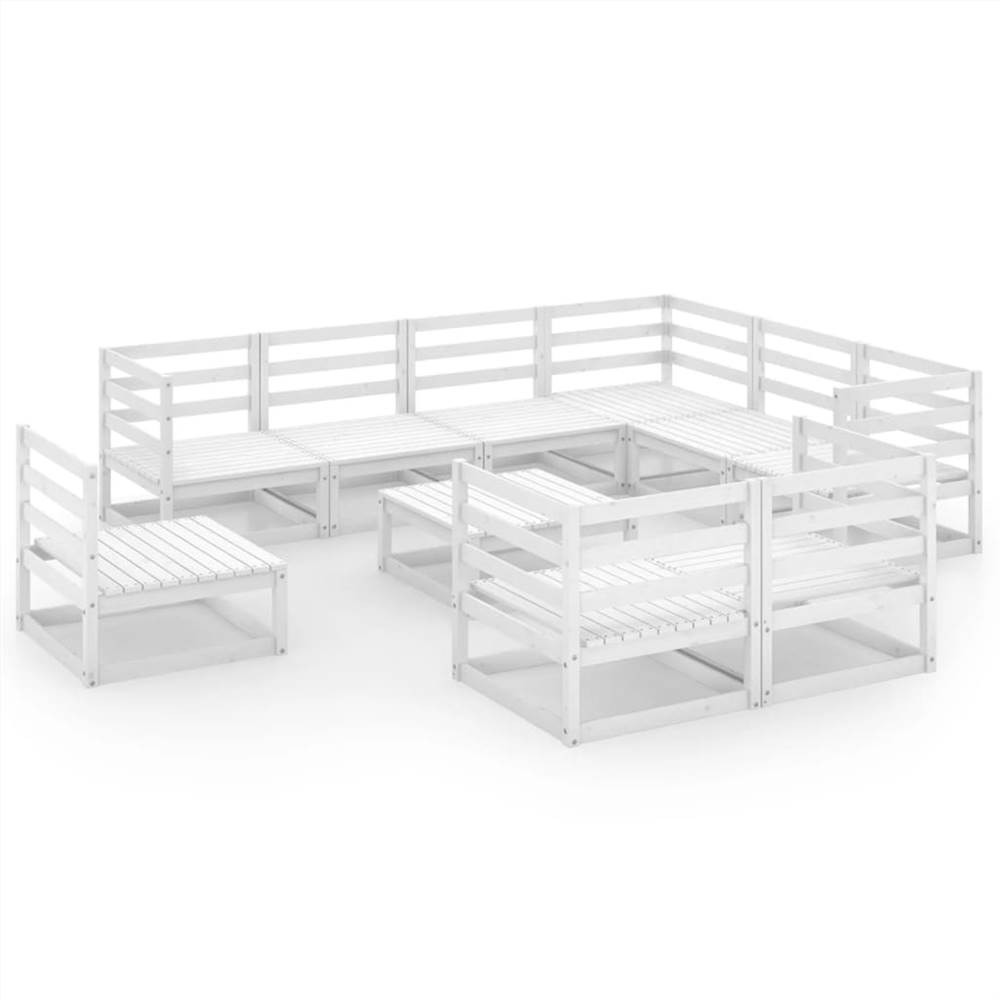 

10 Piece Garden Lounge Set White Solid Pinewood