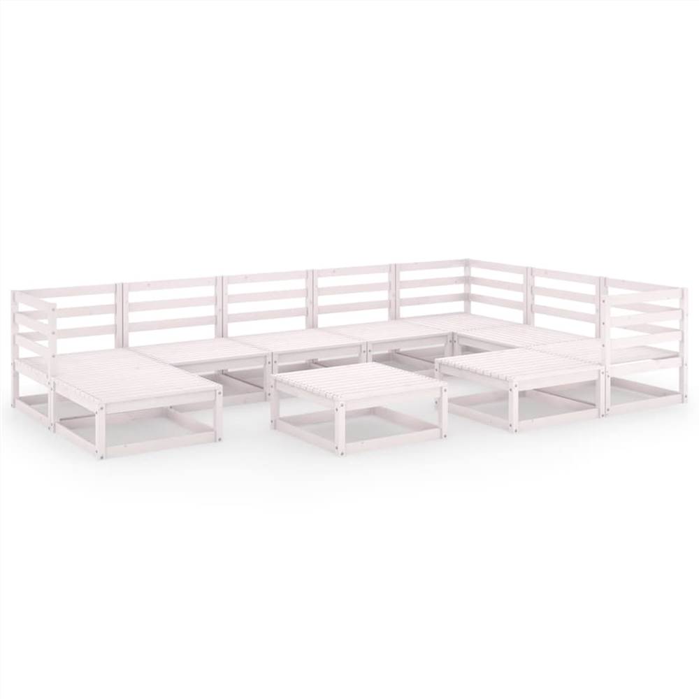 

10 Piece Garden Lounge Set White Solid Pinewood