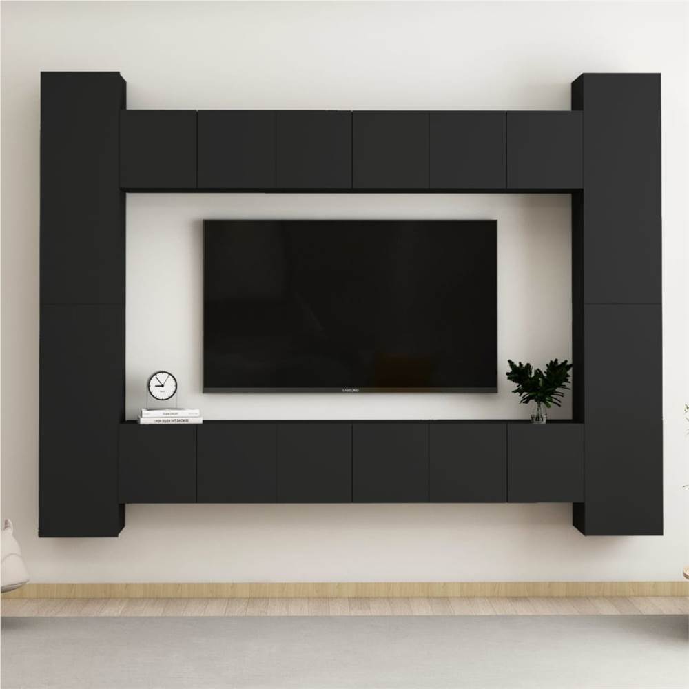 

10 Piece TV Cabinet Set Black Chipboard