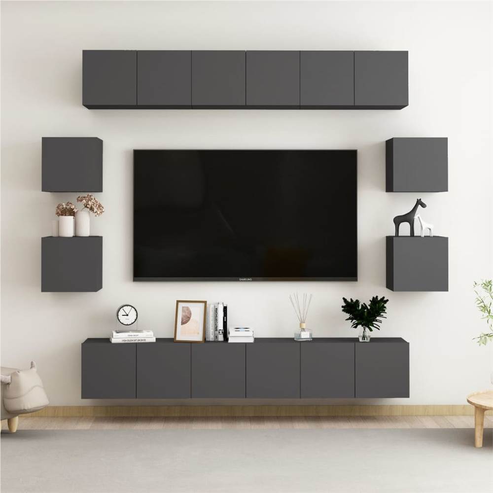 

10 Piece TV Cabinet Set Grey Chipboard