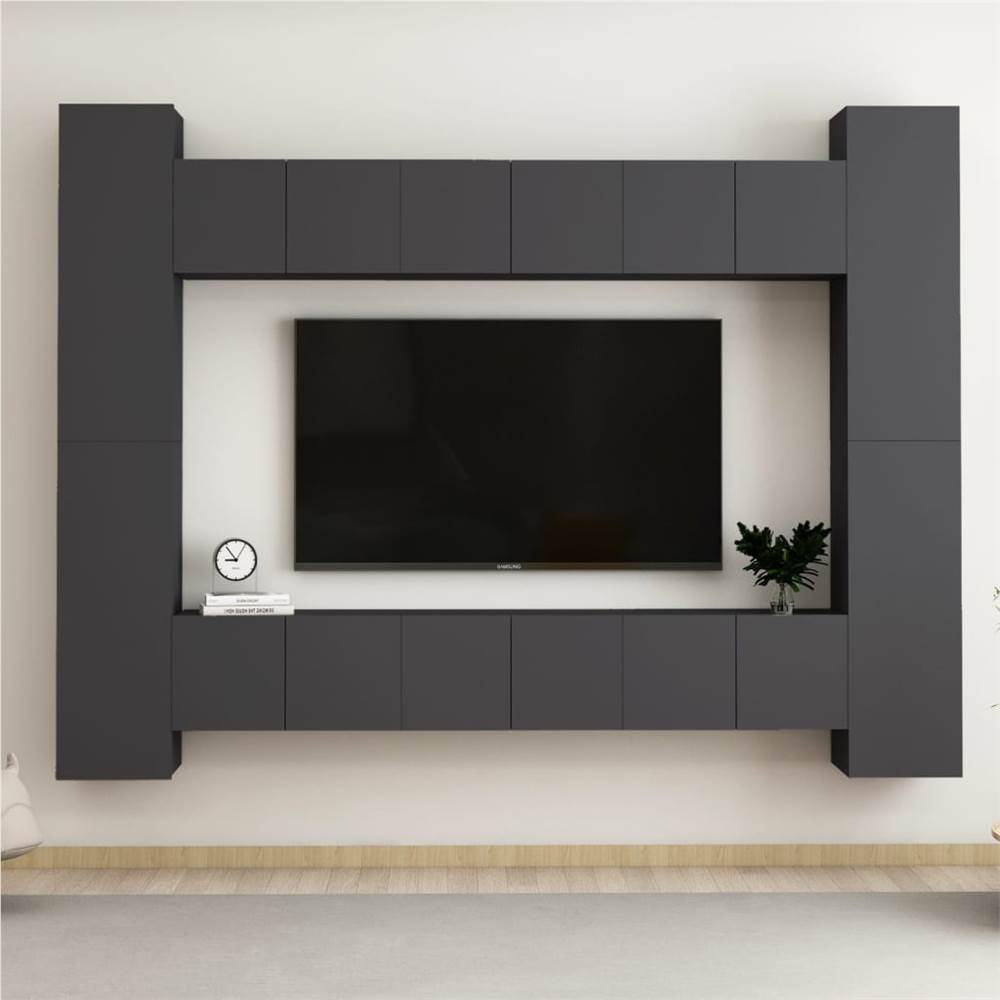 

10 Piece TV Cabinet Set Grey Chipboard