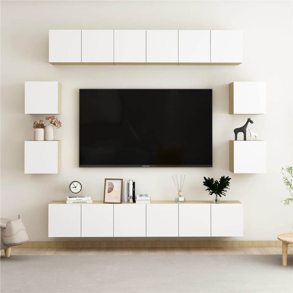 

10 Piece TV Cabinet Set White and Sonoma Oak Chipboard