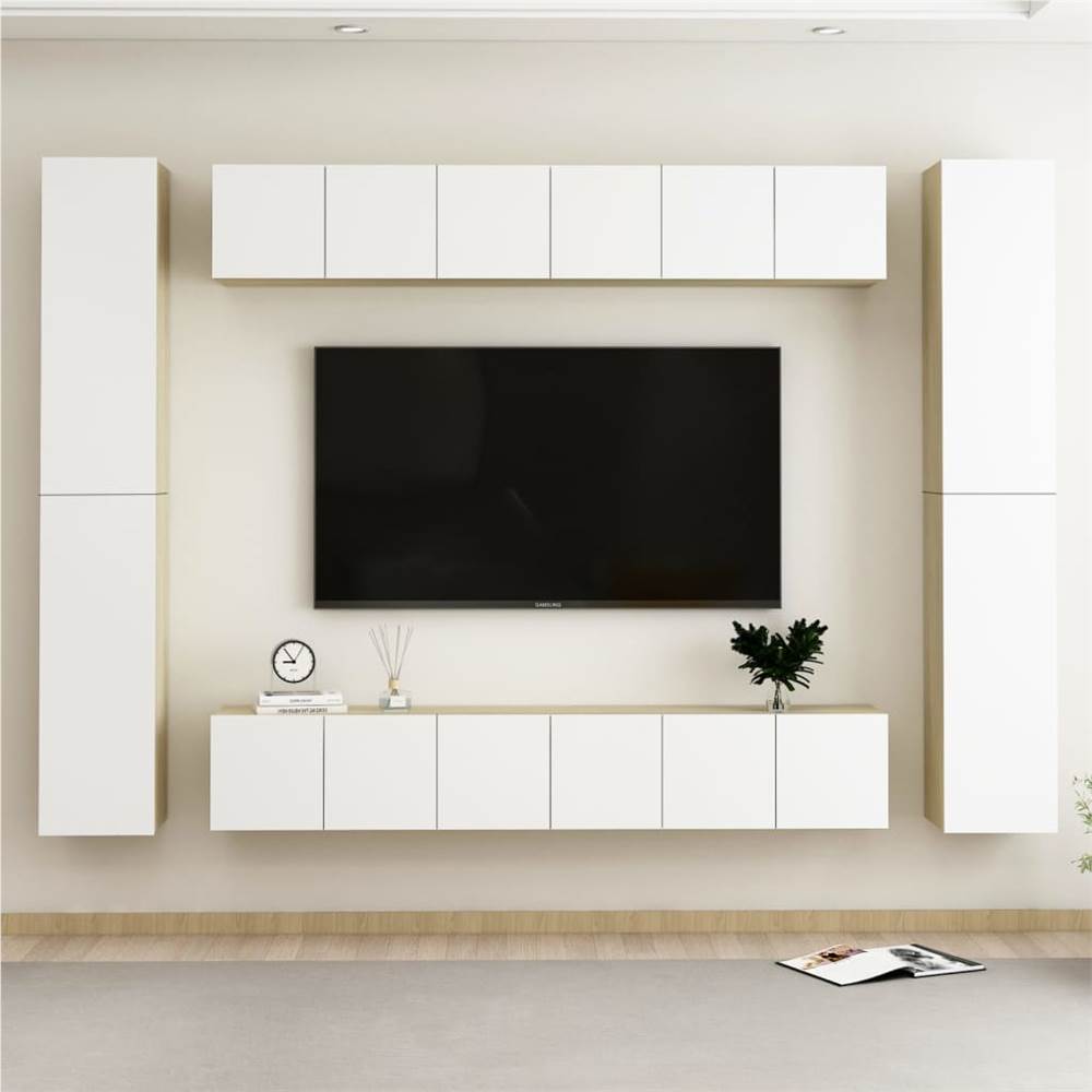 

10 Piece TV Cabinet Set White and Sonoma Oak Chipboard