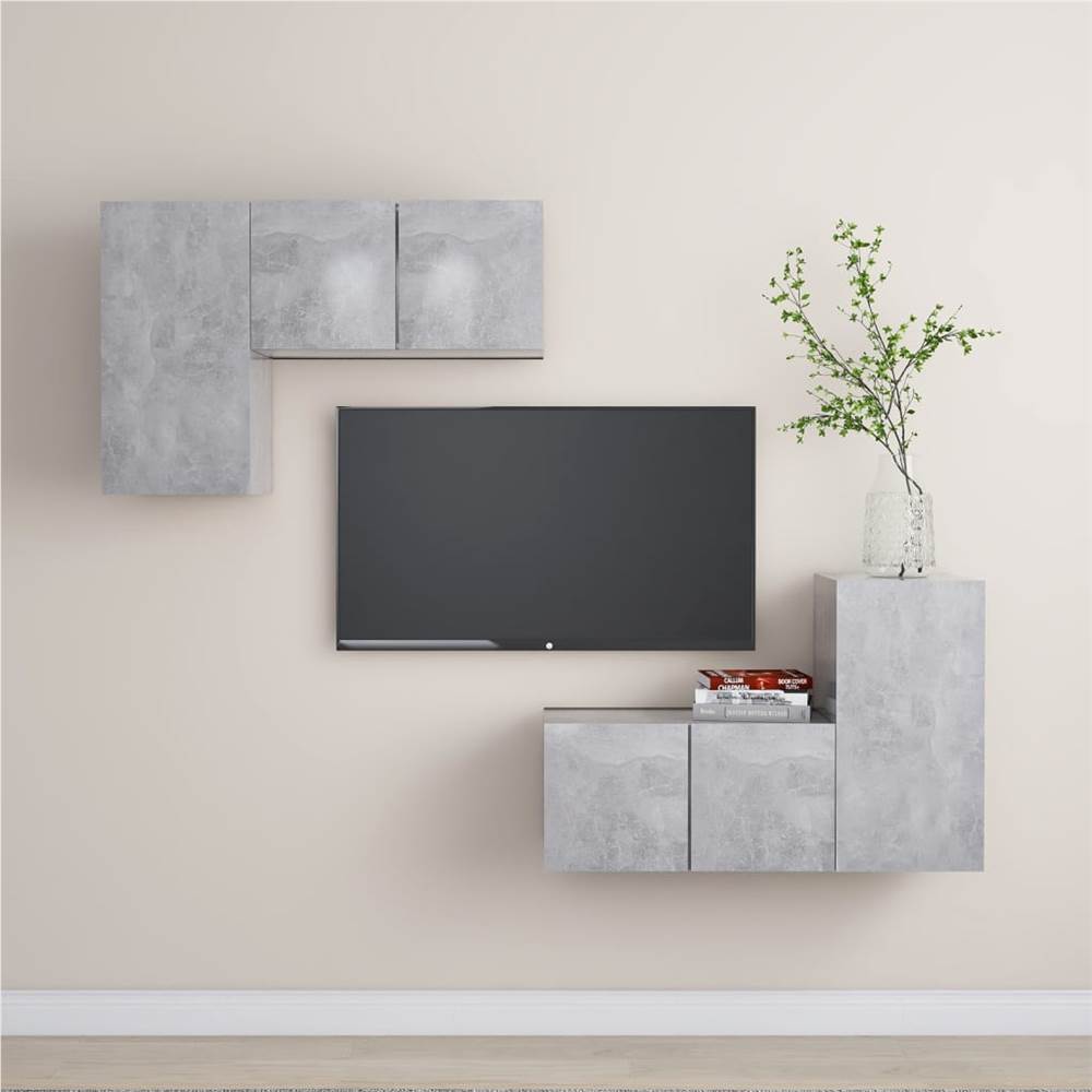 

4 Piece TV Cabinet Set Concrete Grey Chipboard
