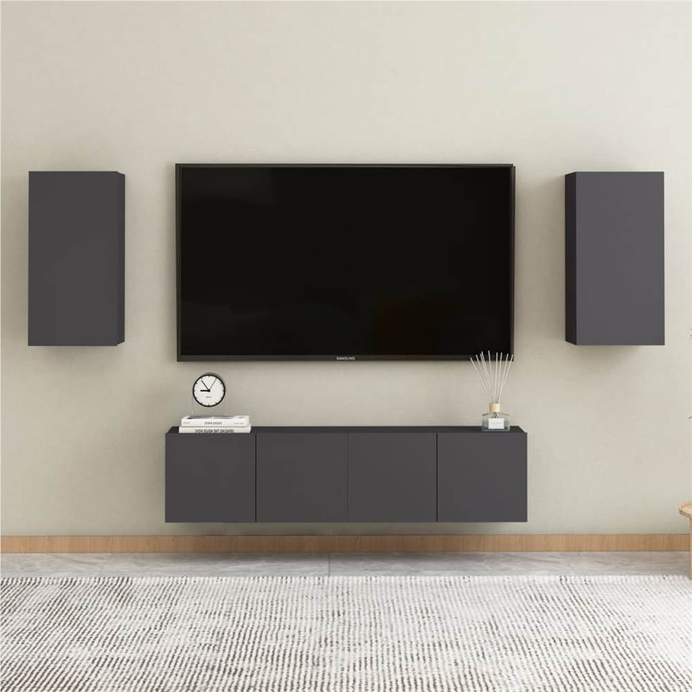 

4 Piece TV Cabinet Set Grey Chipboard