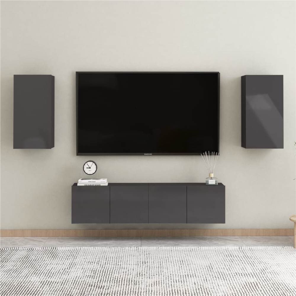 

4 Piece TV Cabinet Set High Gloss Grey Chipboard