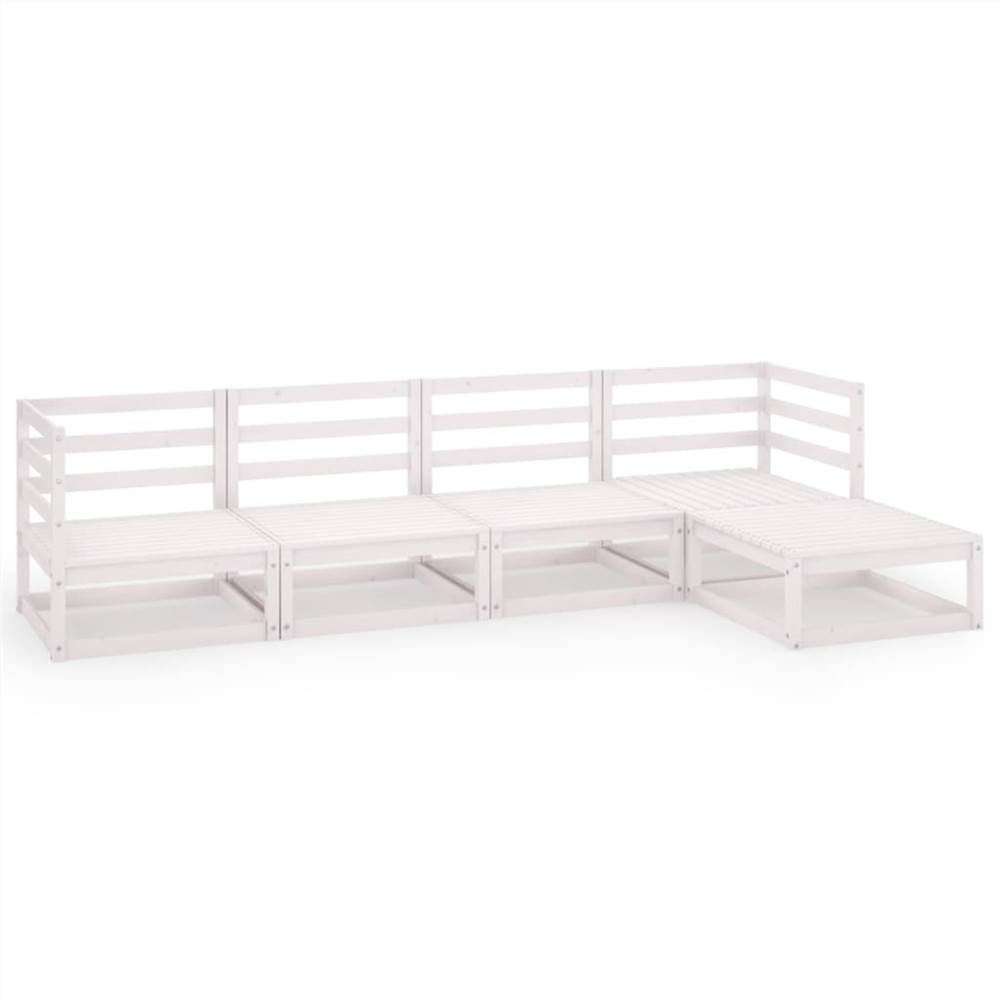 

5 Piece Garden Lounge Set White Solid Pinewood