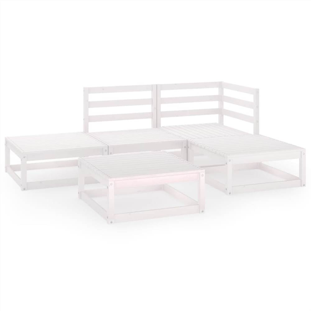 

5 Piece Garden Lounge Set White Solid Pinewood