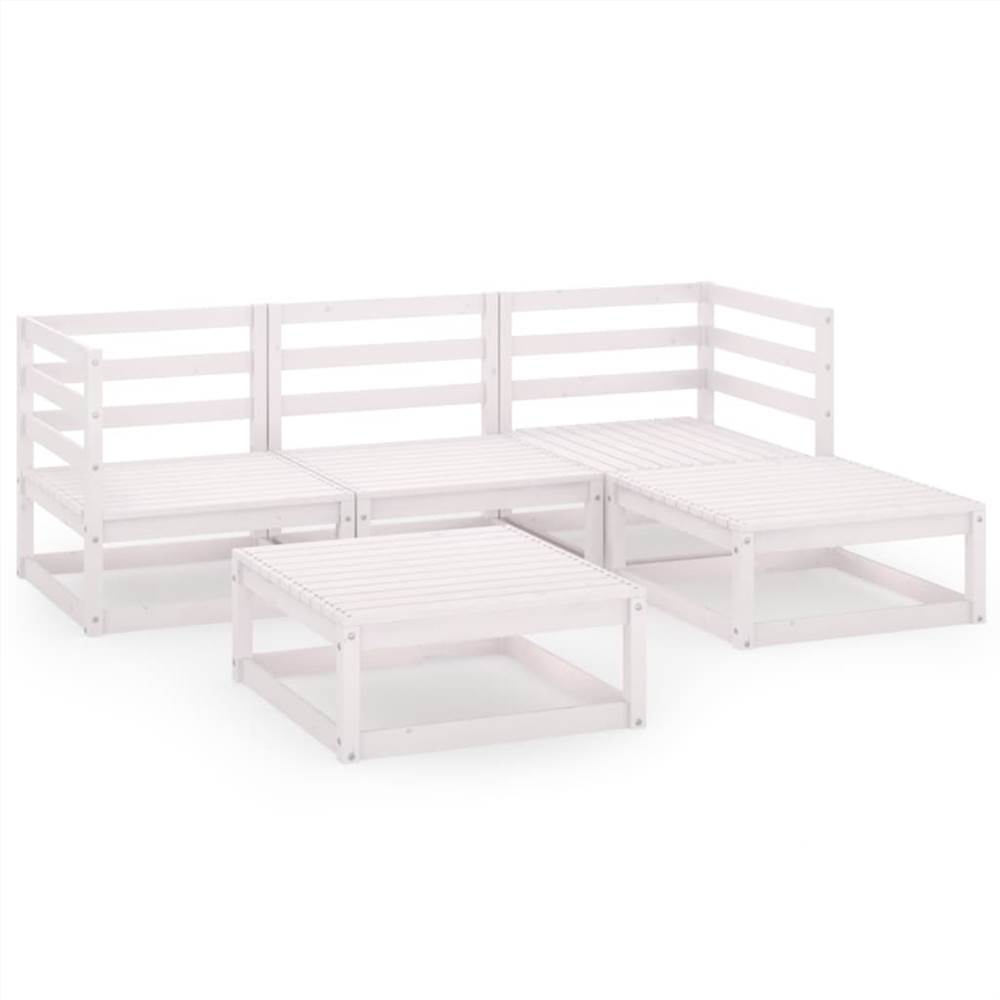 

5 Piece Garden Lounge Set White Solid Pinewood