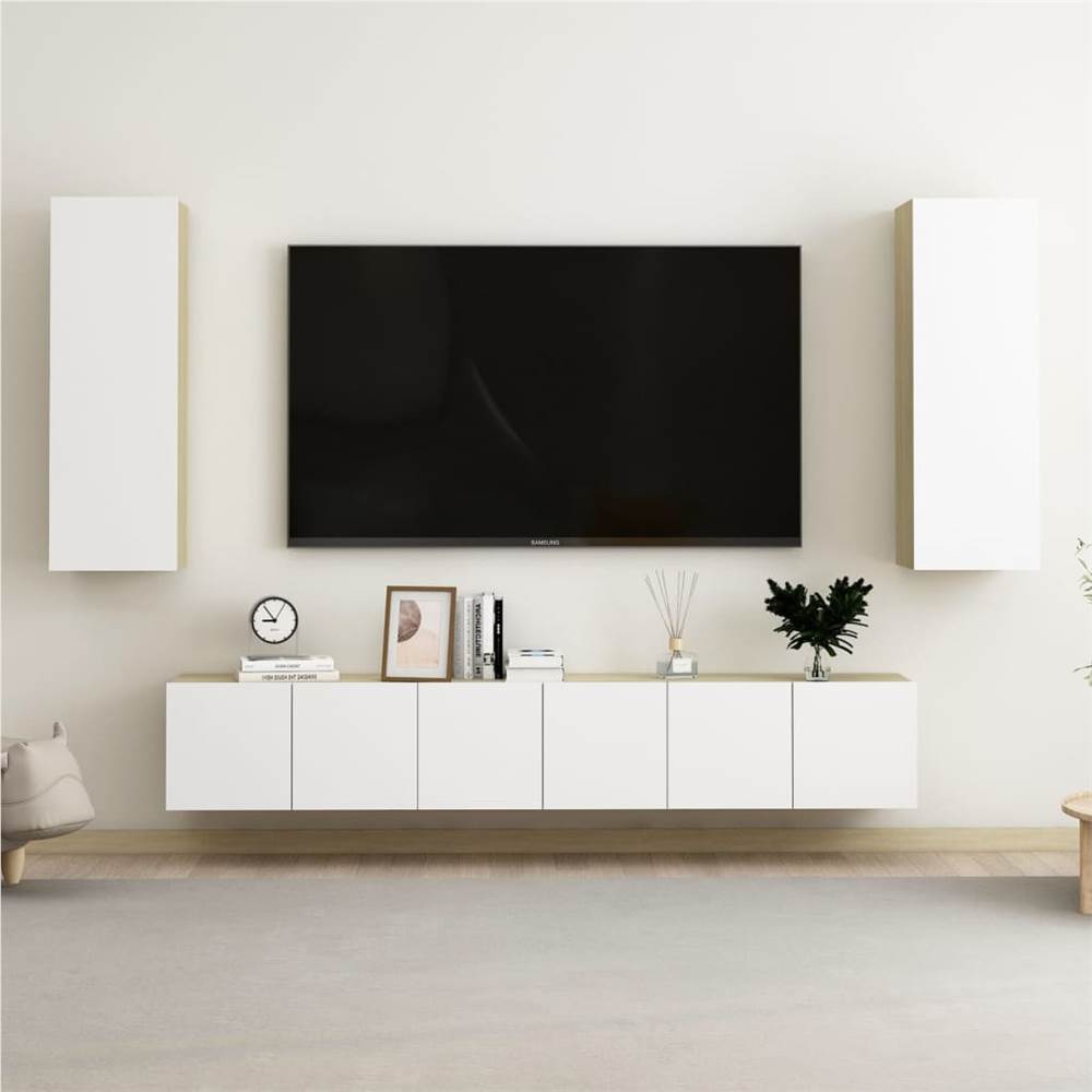 

5 Piece TV Cabinet Set White and Sonoma Oak Chipboard