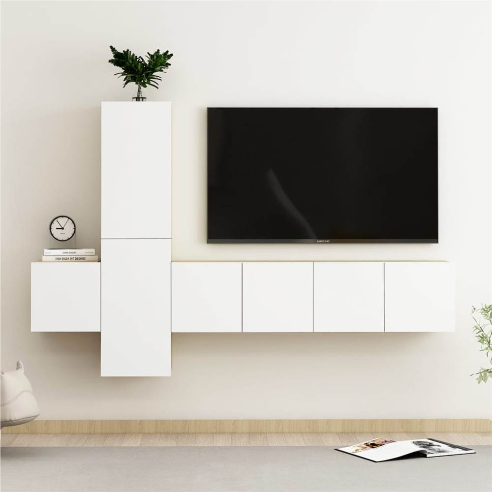 

5 Piece TV Cabinet Set White and Sonoma Oak Chipboard