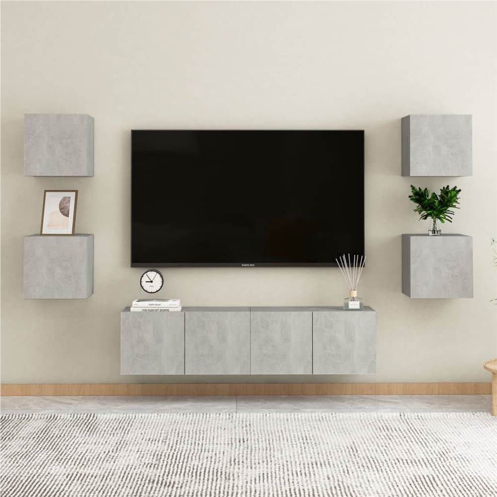 

6 Piece TV Cabinet Set Concrete Grey Chipboard