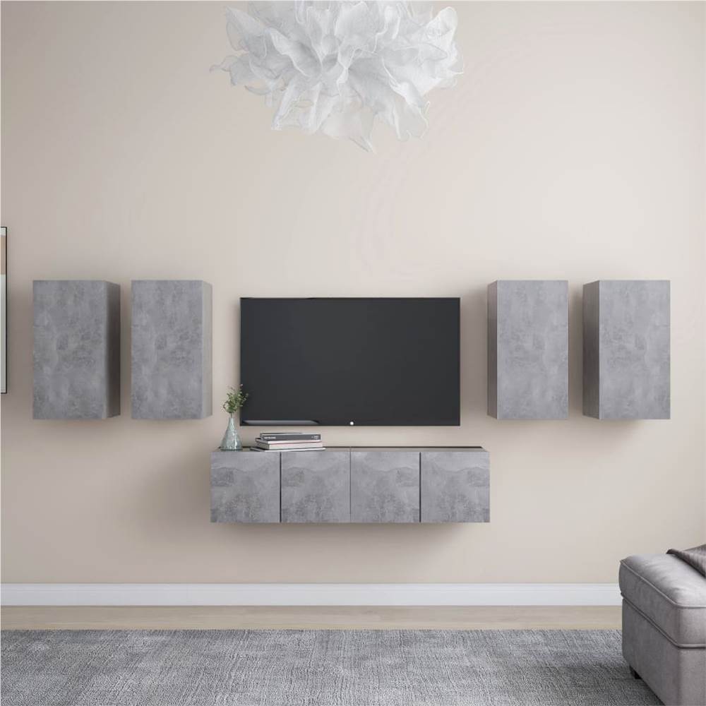 

6 Piece TV Cabinet Set Concrete Grey Chipboard