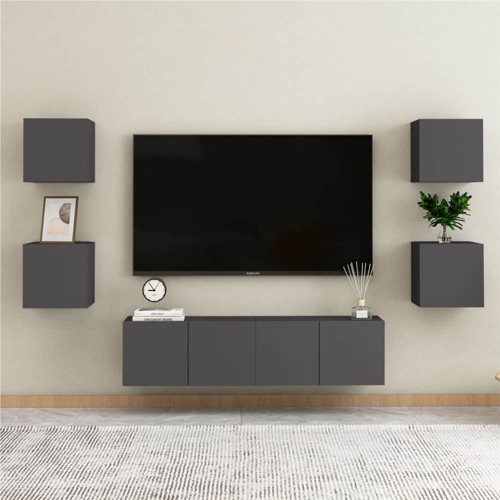 

6 Piece TV Cabinet Set Grey Chipboard