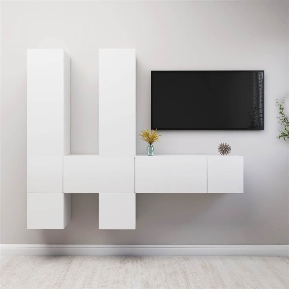 

7 Piece TV Cabinet Set White Chipboard
