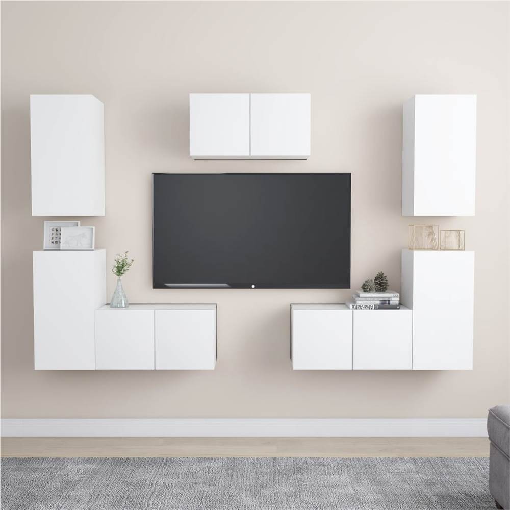 

7 Piece TV Cabinet Set White Chipboard
