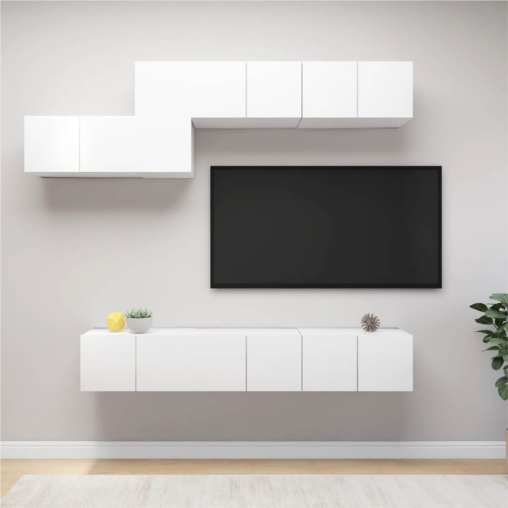 

7 Piece TV Cabinet Set White Chipboard