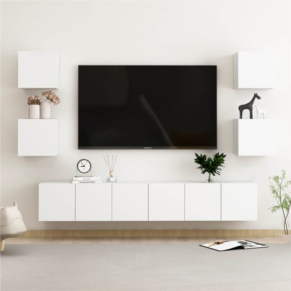 

7 Piece TV Cabinet Set White Chipboard