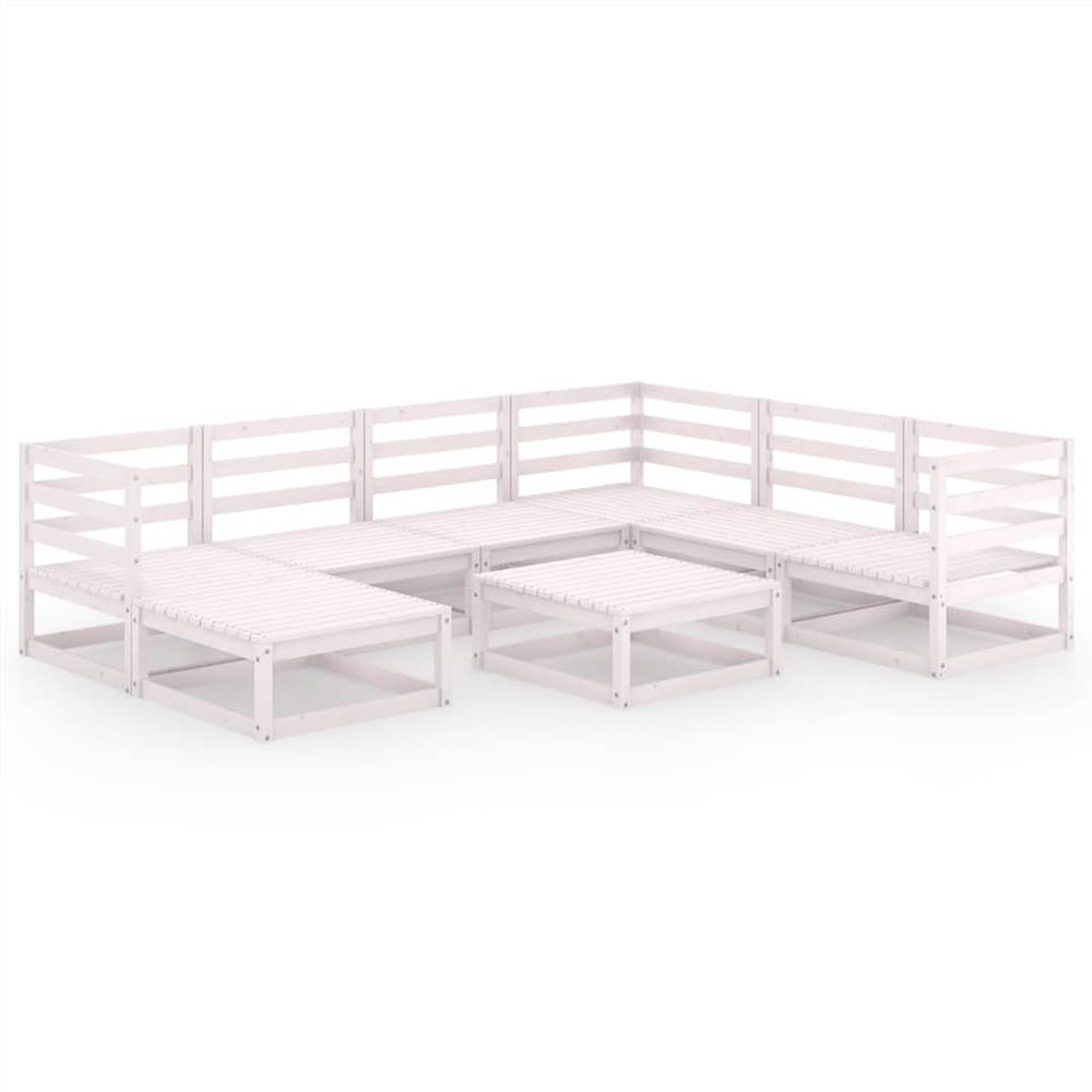 

8 Piece Garden Lounge Set White Solid Pinewood