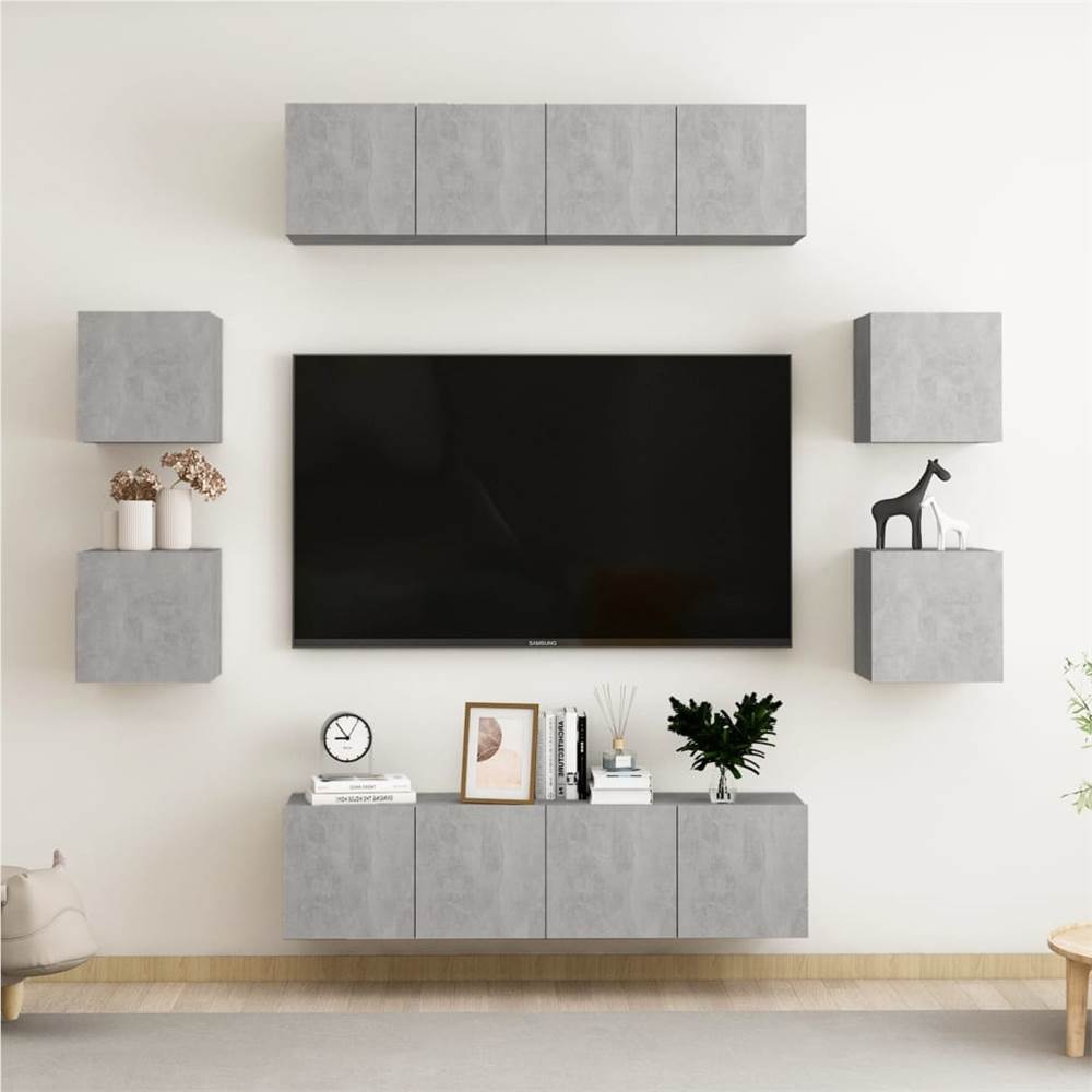 

8 Piece TV Cabinet Set Concrete Grey Chipboard