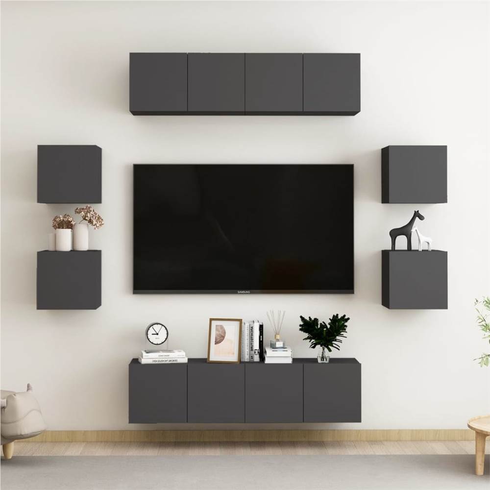 

8 Piece TV Cabinet Set Grey Chipboard