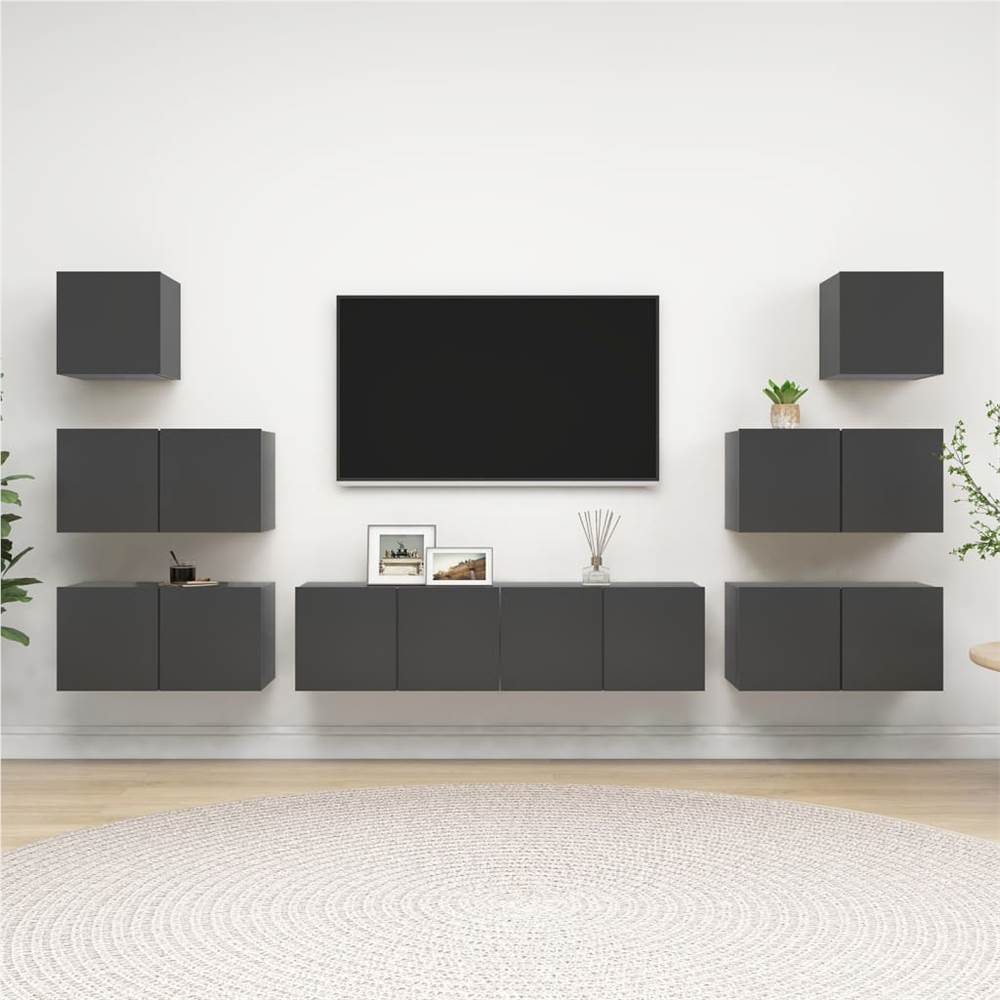 

8 Piece TV Cabinet Set Grey Chipboard
