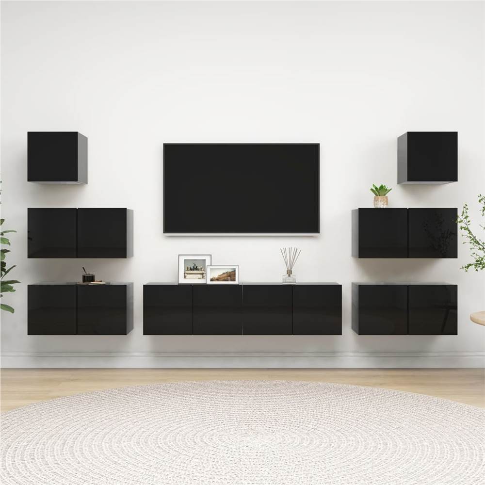 

8 Piece TV Cabinet Set High Gloss Black Chipboard