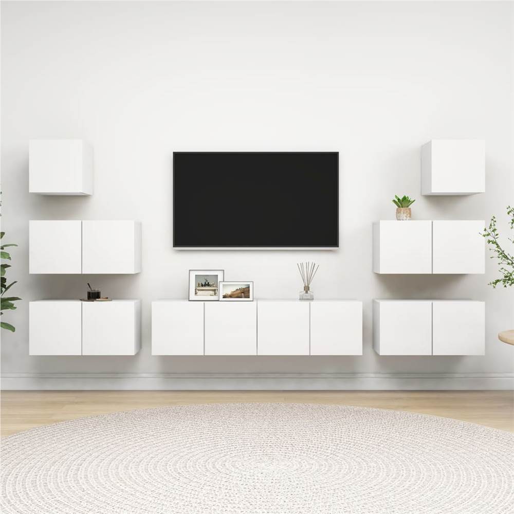 

8 Piece TV Cabinet Set White Chipboard