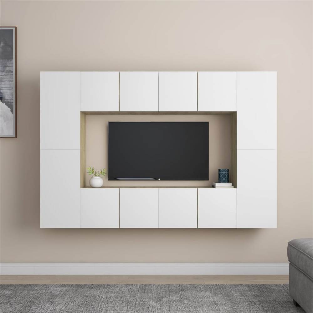 

8 Piece TV Cabinet Set White and Sonoma Oak Chipboard