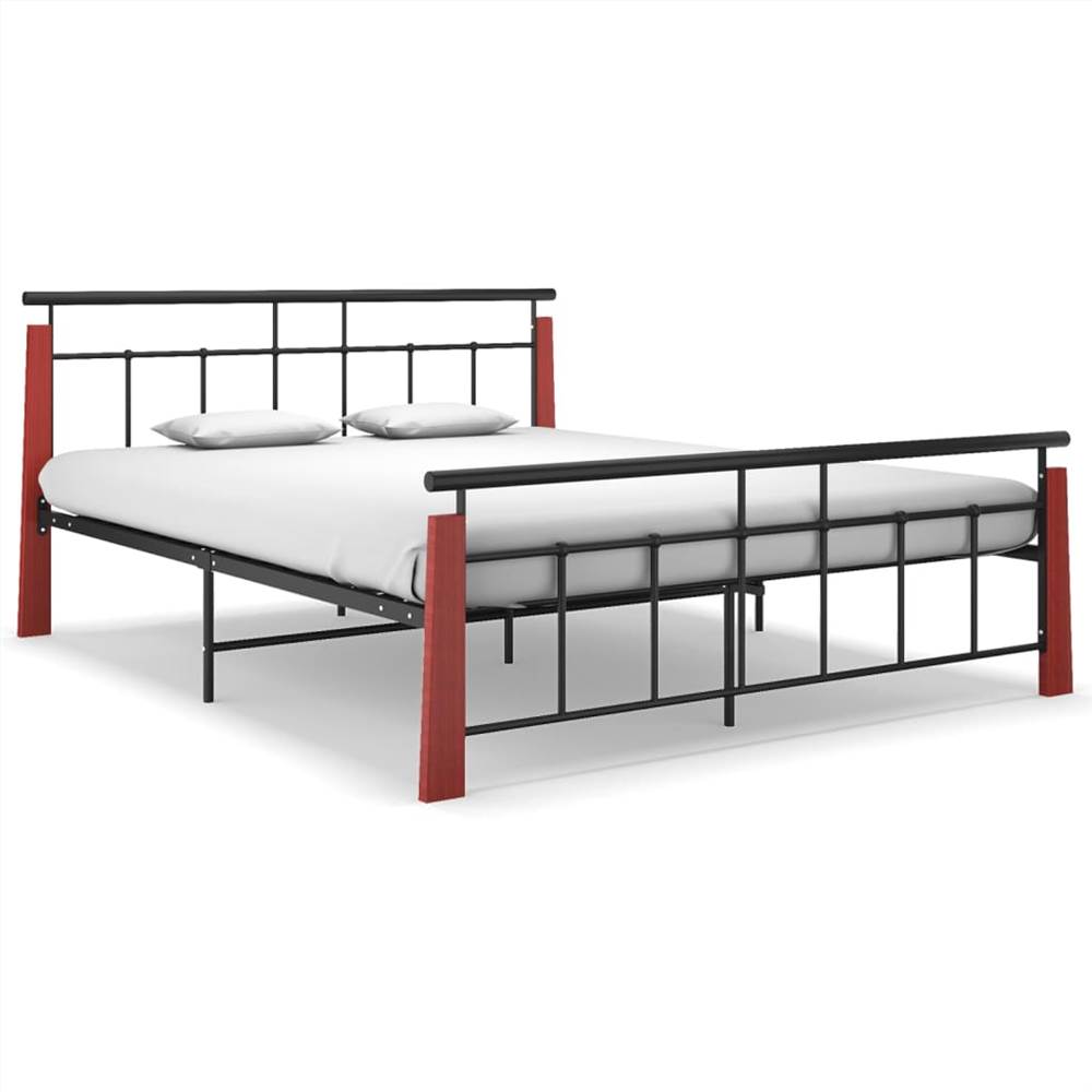 

Bed Frame Metal and Solid Oak Wood 160x200 cm