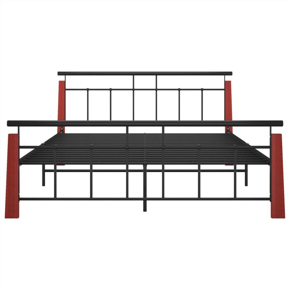 Bed Frame Metal and Solid Oak Wood 160x200 cm
