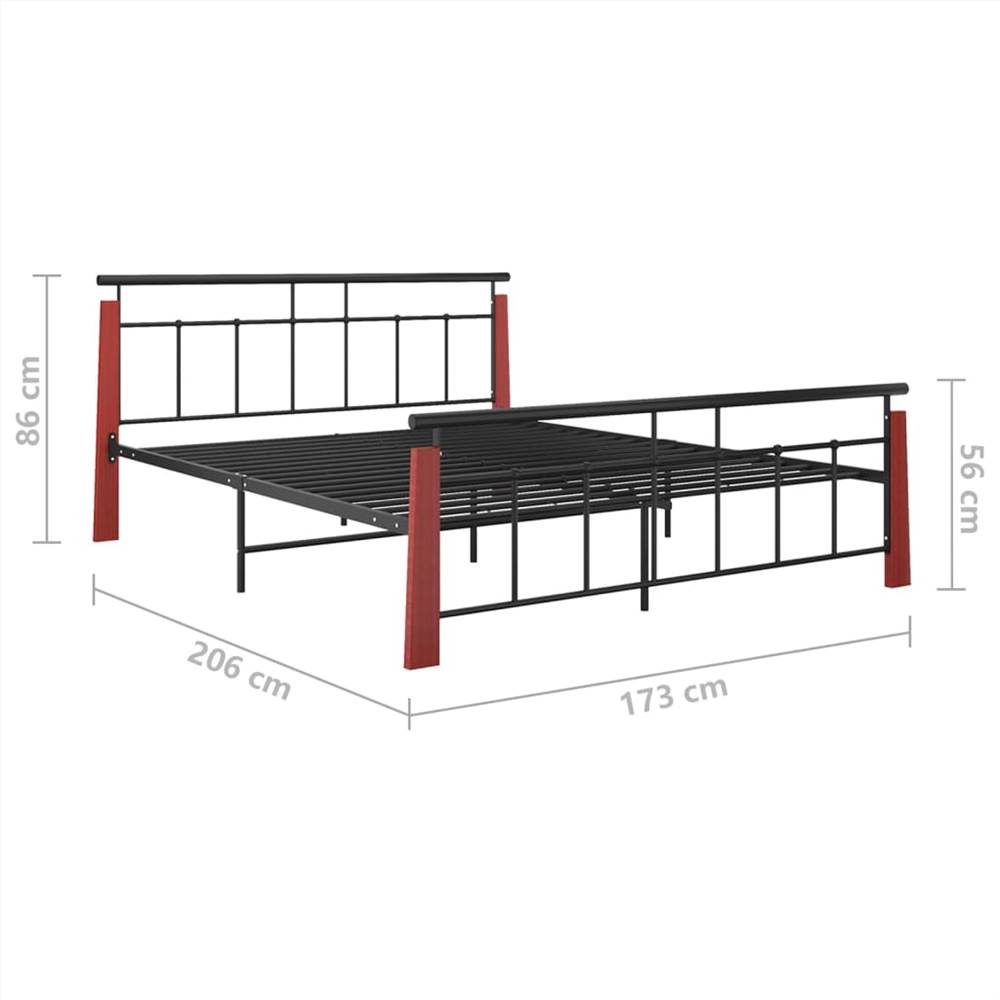 Bed Frame Metal and Solid Oak Wood 160x200 cm