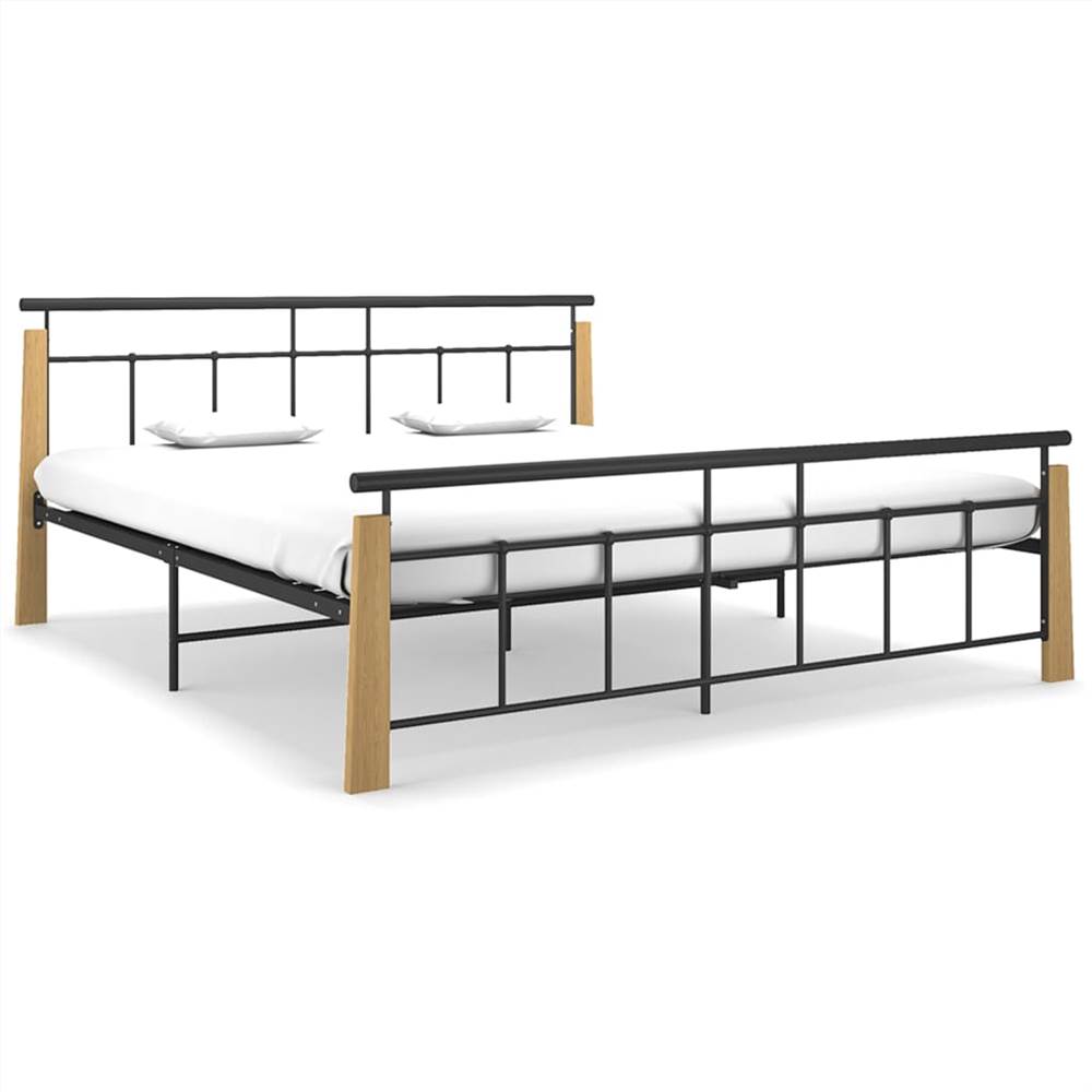 Bed Frame Metal and Solid Oak Wood 180x200 cm