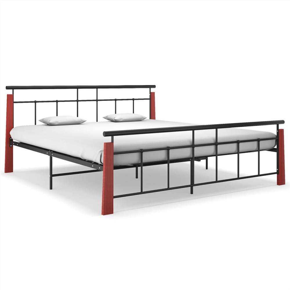 

Bed Frame Metal and Solid Oak Wood 180x200 cm