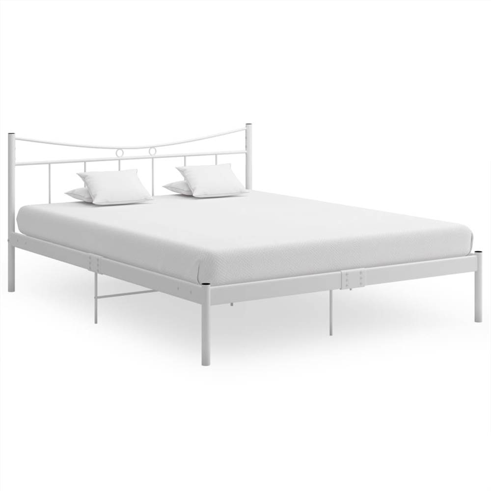 Bed Frame White Metal and Plywood 140x200 cm