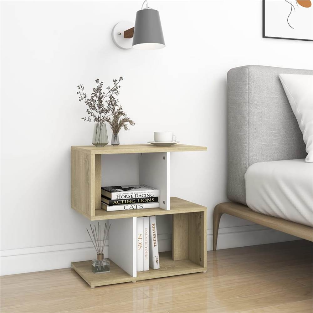 

Bedside Cabinet White and Sonoma Oak 50x30x51.5 cm Chipboard