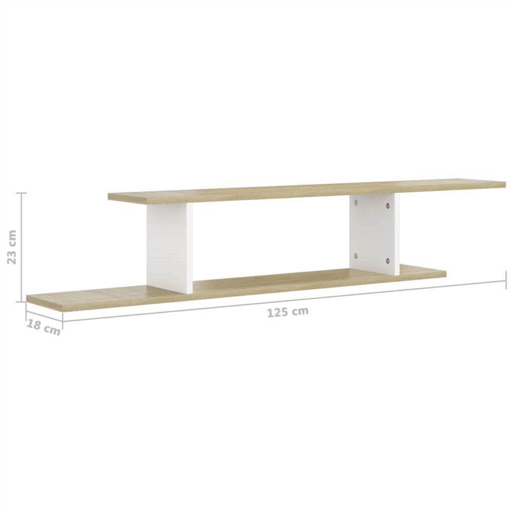 Wall-Mounted TV Shelf White & Sonoma Oak 125x18x23 cm Chipboard